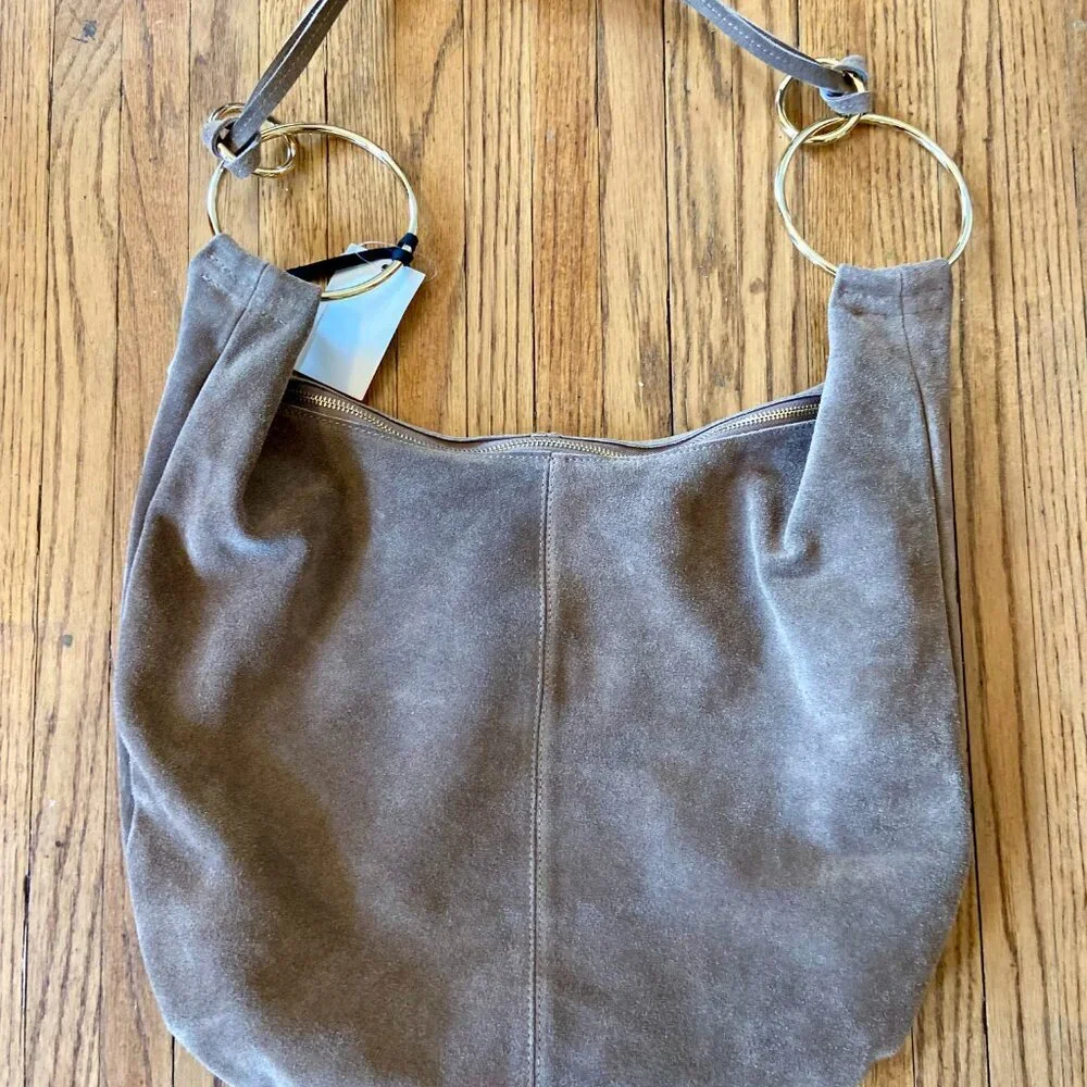 Marlon Borsa Art Rosita Italy Suede Leather Rings Taupe Hobo Tan Slouchy NEW - Picture 14 of 14